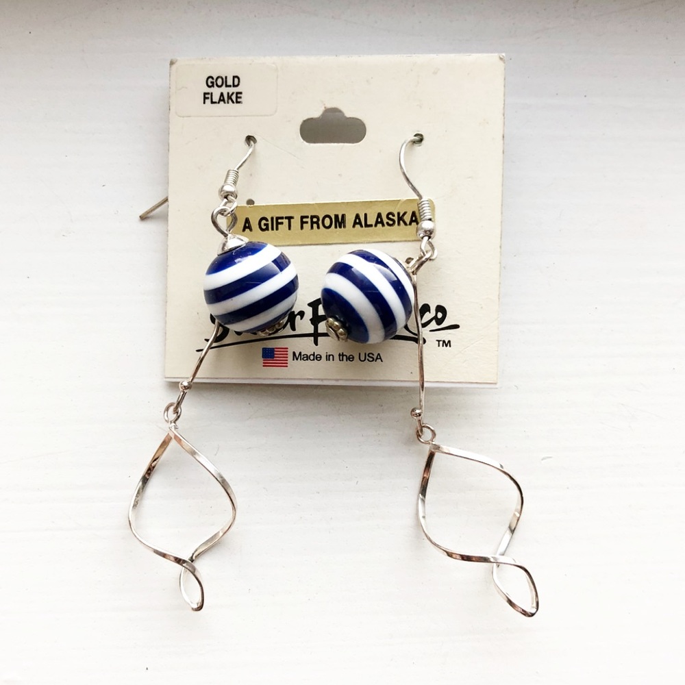 Set of two Alaskan-crafted silver drop earrings